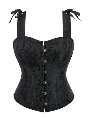 新款黑色双肩带2026新款宫廷风女式美体束腰胸衣鱼骨花边塑身上衣