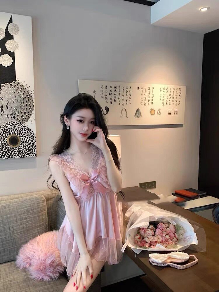 法式仙气可爱粉色睡裙纯欲宫廷风蕾丝吊带公主风女甜美网纱睡衣