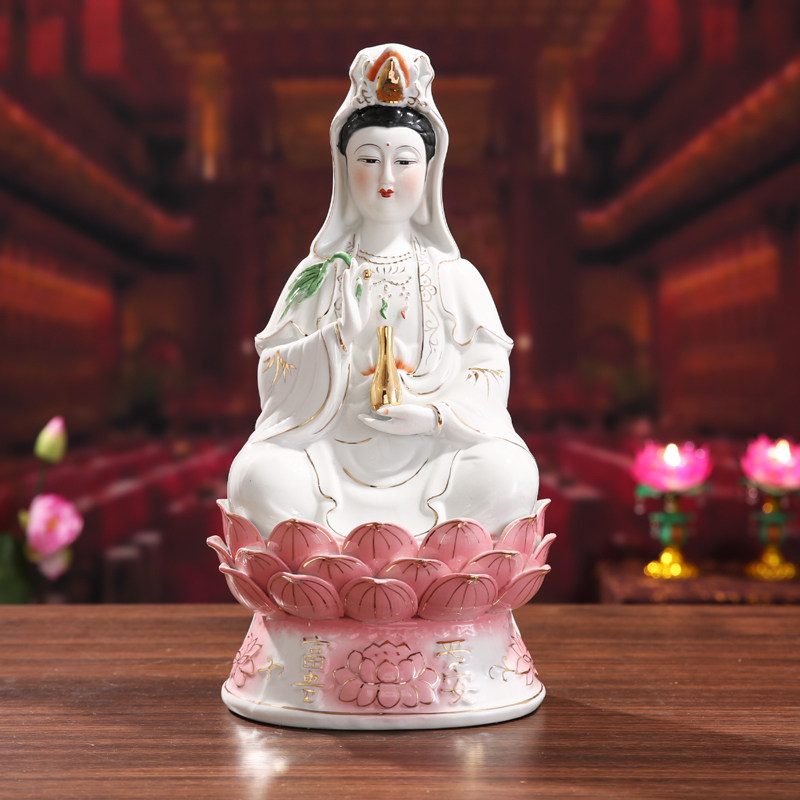观音菩萨佛像摆件供奉家用客厅陶瓷南海观世音娘娘白玉手工艺品
