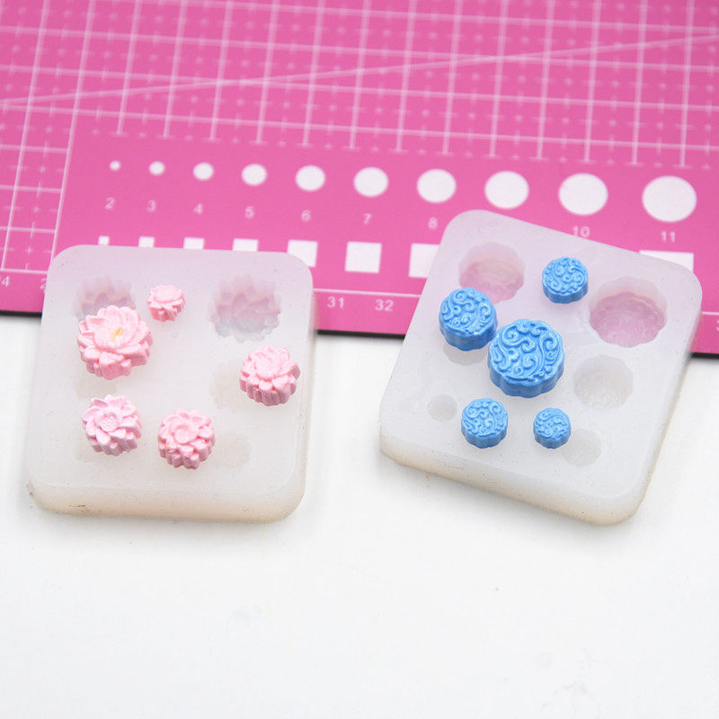 DIY超轻树脂粘土迷你月饼模具 祥云纹莲花中秋月饼粘土硅胶模具