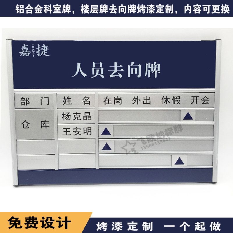 定制烤漆铝合金工作人员去向牌办公岗位牌医院科室牌可更换指示牌