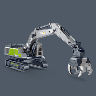 仿真合金头儿童工程车玩具钻地机抓石机夹木车模型男孩生日礼物