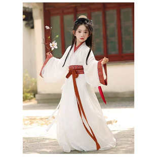 儿童战国袍汉服女童古装直裾长袍中国风复原款交领仙气公主裙演出