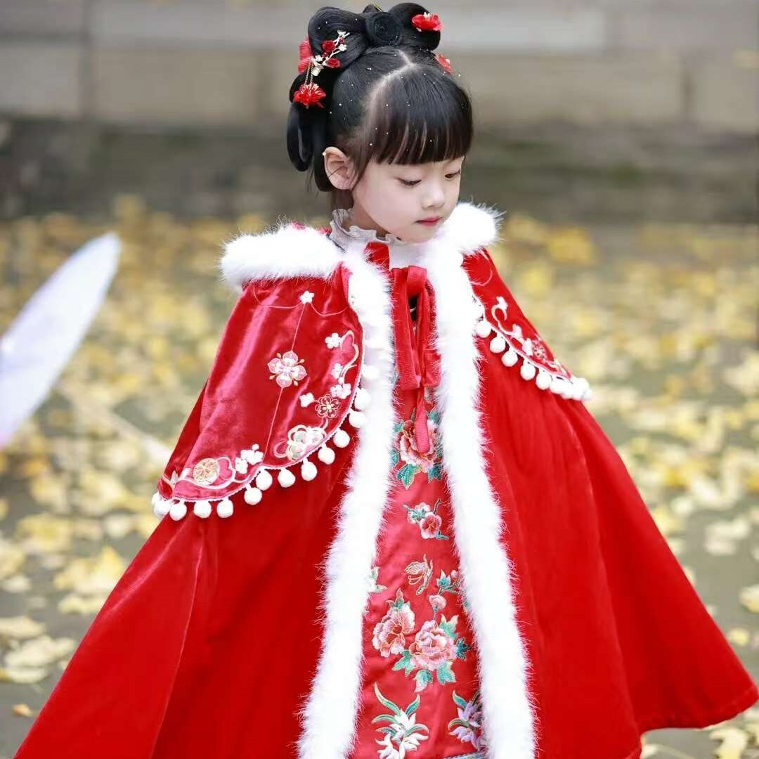 女童披风斗篷加绒加厚外披
