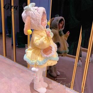 女童棉服冬季2025新款小女孩洛丽塔冬装保暖加厚棉衣黄色外套棉袄