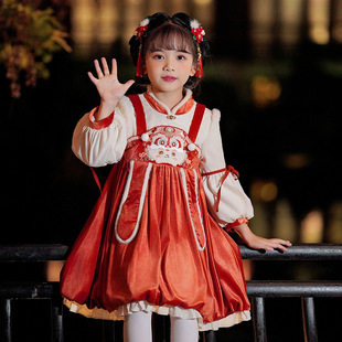 2024新款汉服古装女装中国风女童拜年服童装古风儿童宝宝过年唐装