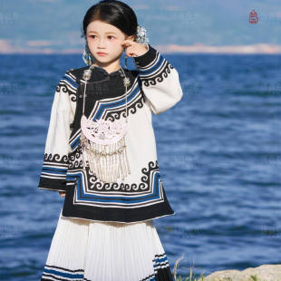 儿童白月光彝族套装女童少数民族服装云南大理旅拍大凉山传统服饰