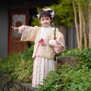 女童汉服宋制国风古装三件套套装明朝刺绣日常可穿汉元素七分袖