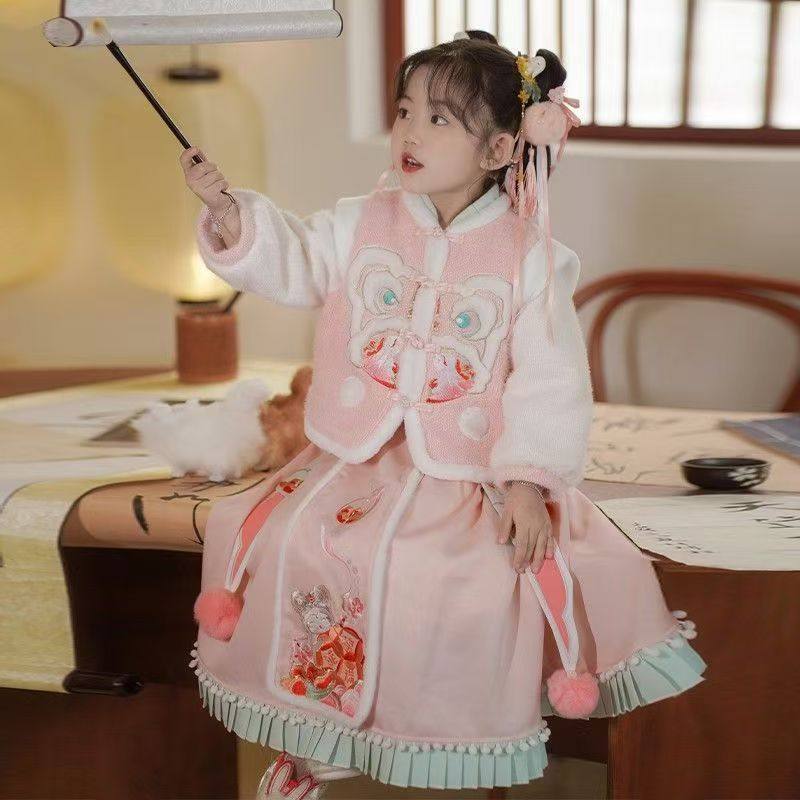 女童汉服套装中国风刺绣花卉加绒加厚儿童拜年超仙古装公主裙两件,童装/婴儿装/亲子装,汉服,淘宝优惠券,粉丝福利购,淘宝优惠卷