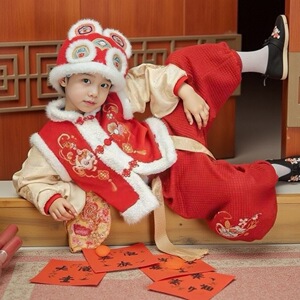 儿童汉服加厚套装宝宝中国风小龙姐弟过年服醒狮周岁礼服假两件服