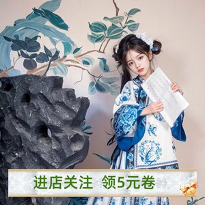 清朝格格服宫廷风晚清汉服女童古风青花瓷马面裙套装新中式套装