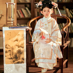 明兰格格女童汉服旗袍连衣裙清朝马甲龙华旗装三件套宫廷风古装秋