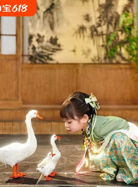 女童汉服魏晋风民族平民小女孩女宝宝围裙古风套装绿色田园风小童