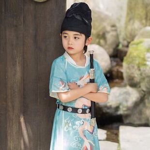 龙王汉服男童夏天唐朝短袖圆领儿童国风古装江湖武侠帅气演出服装