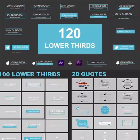 AE PR模板预设-120组下横栏文字标题引用语对话框动画模板预设