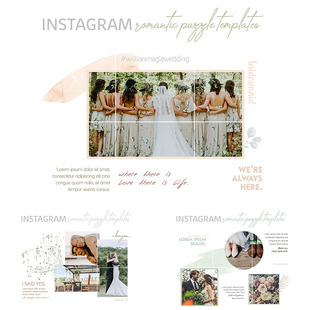 PSD模板素材-浪漫温馨婚礼时尚横板ins海报拼图杂志书籍照片排版