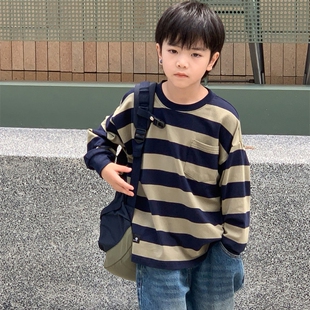 初秋韩系中大童宝宝上衣男孩洋气 男童卫衣条纹儿童打底衫 秋款 新品