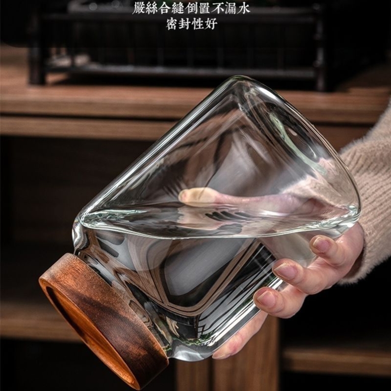 密封罐大容量相思木螺旋口密封性好高硼硅玻璃陈皮杂粮储物展示罐