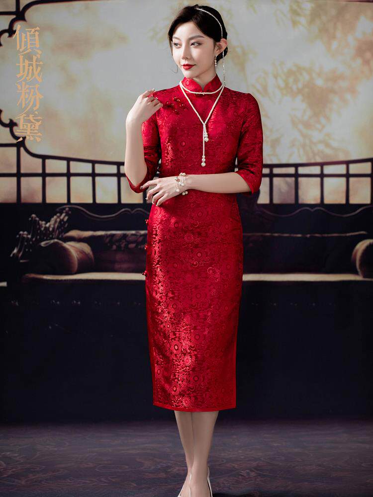 礼服红色妈妈装婚宴旗袍
