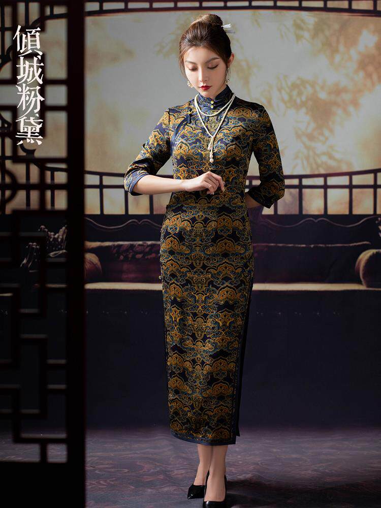旗袍香云纱真丝旗袍倾城粉黛