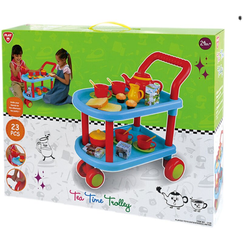 Playgo贝乐高餐车下午茶茶点推车幼儿早教过家家儿童手推车玩具