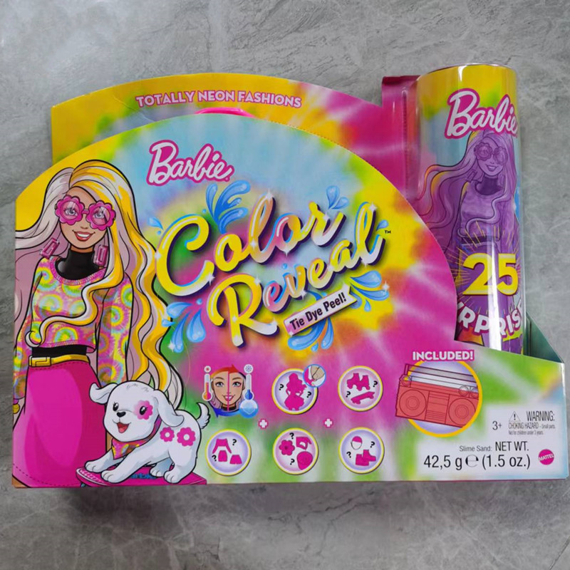 Barbie芭比惊喜变色盲盒霓虹扎染娃娃系列水溶小灯管女孩玩具