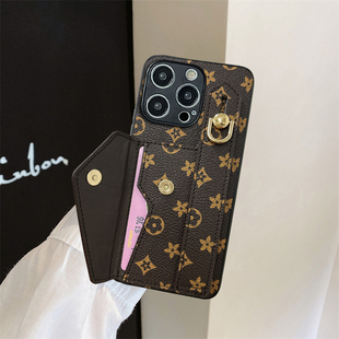 情侣兔适用于iPhone17promax手机壳苹果16插卡套14plus腕带15支架13复古12皮质11简约xs男女XR高档7 8plsu