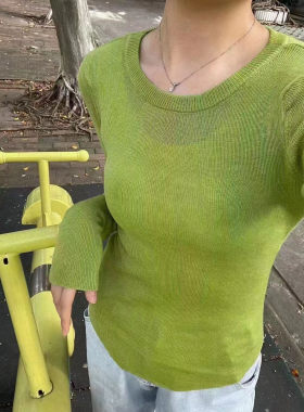 长袖不规则下摆薄款针织毛衣