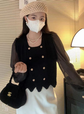 泡泡长袖方领宽松甜美上衣