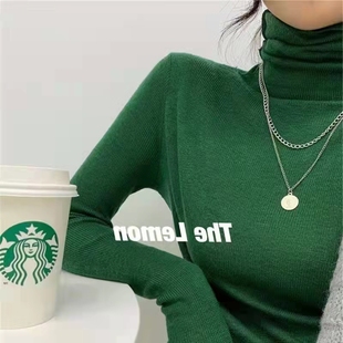 芥末黄绿梅子粉堆堆叠穿高领长袖柔软针织衫毛衣弹力打底甜美上衣