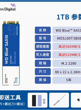 WD西部数据 蓝盘 SA510 500G/1T M.2 SSD SATA协议 SSD固态硬盘