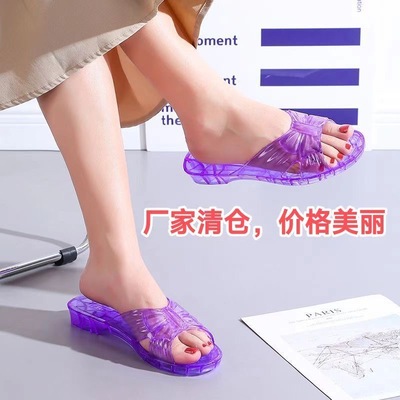 妈妈平跟水晶拖鞋女厚底室内夏季坡跟家居浴室凉拖鞋防滑防臭耐磨
