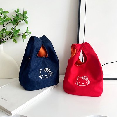 新款可爱便携式通勤拎包便携收纳外出撞色手提刺绣精致甜美小包