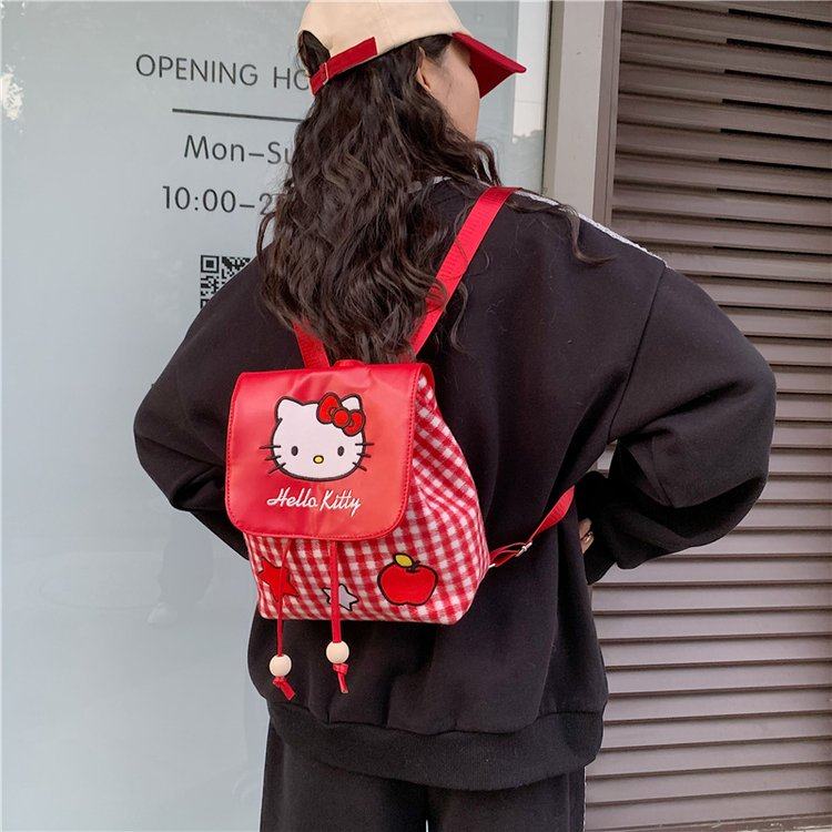 可爱呢子红格Kitty抽绳小背包2025秋新款百搭卡通外出通勤双肩包,箱包皮具/热销女包/男包,双肩背包,淘宝优惠券,粉丝福利购,淘宝优惠卷