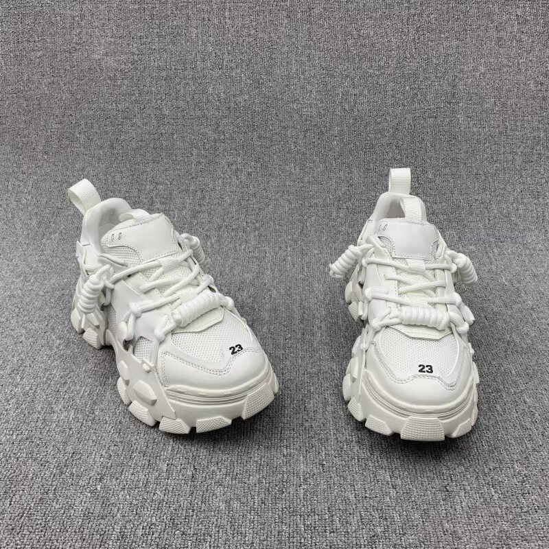 ZASAFRAN COMFORT FIRST  ULTRA-BREATHABLE MESH RETRO LACE-UP DADDY SHOES WOMENS THICK-SOLED 4CM SPORTS ALL-MATCH