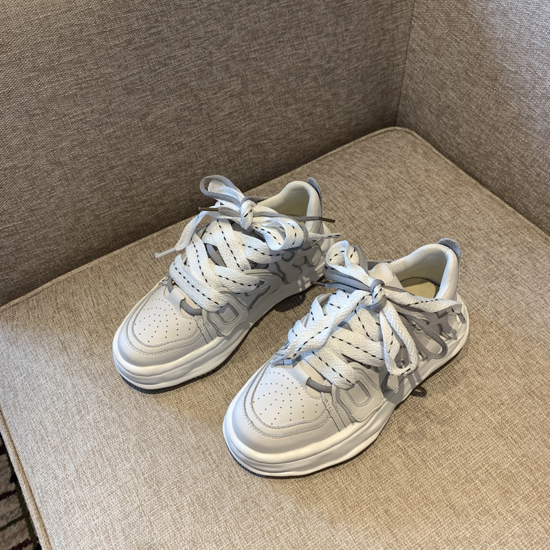 ZASAFRAN DONT WORRY ABOUT MATCHING  FASHIONABLE AND SIMPLE SMALL WHITE SHOES WOMENS COLOR-BLOCKED LACE-UP LEATHER THICK-SOLED 4CM CASUAL SHOES