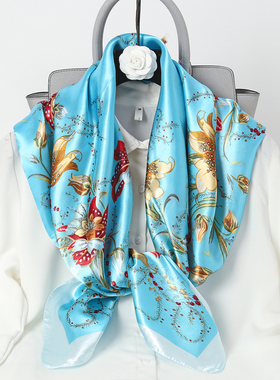 送礼杭州丝绸缎面仿真丝大方巾丝巾女空调披肩百搭秋冬季妈妈围巾