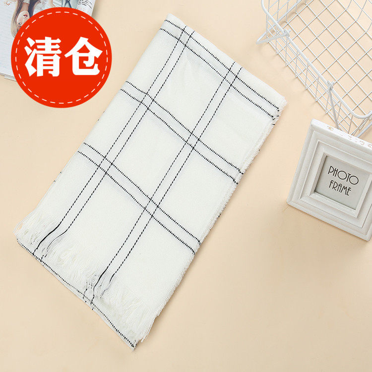 韩版格子针织毛线围巾女秋冬长款流苏保暖披肩男情侣百搭加厚围脖