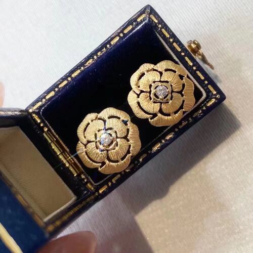 女18K金拉丝工艺镶0.1克拉天然南非高品质钻石耳钉真金真钻送证书
