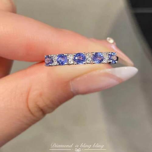 18K白金女款镶嵌白蓝宝石1.3天然蓝宝石戒指排戒真金真宝石送证书