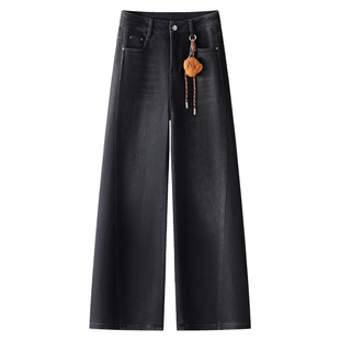 黑色牛仔裤女士2025新款秋季高腰显瘦宽松慵懒风休闲直筒阔腿裤子