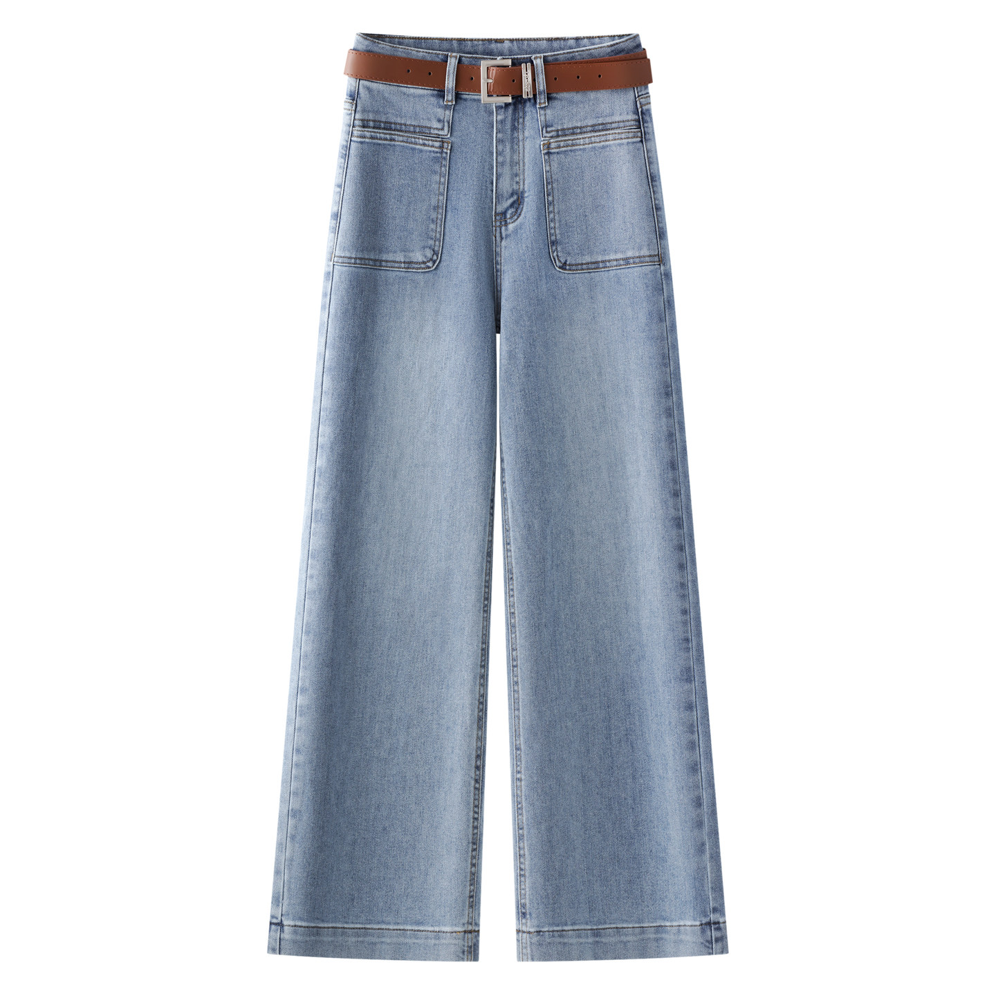 浅蓝色水洗牛仔裤女2025新款秋季复古高腰显瘦宽松九分直筒阔腿裤