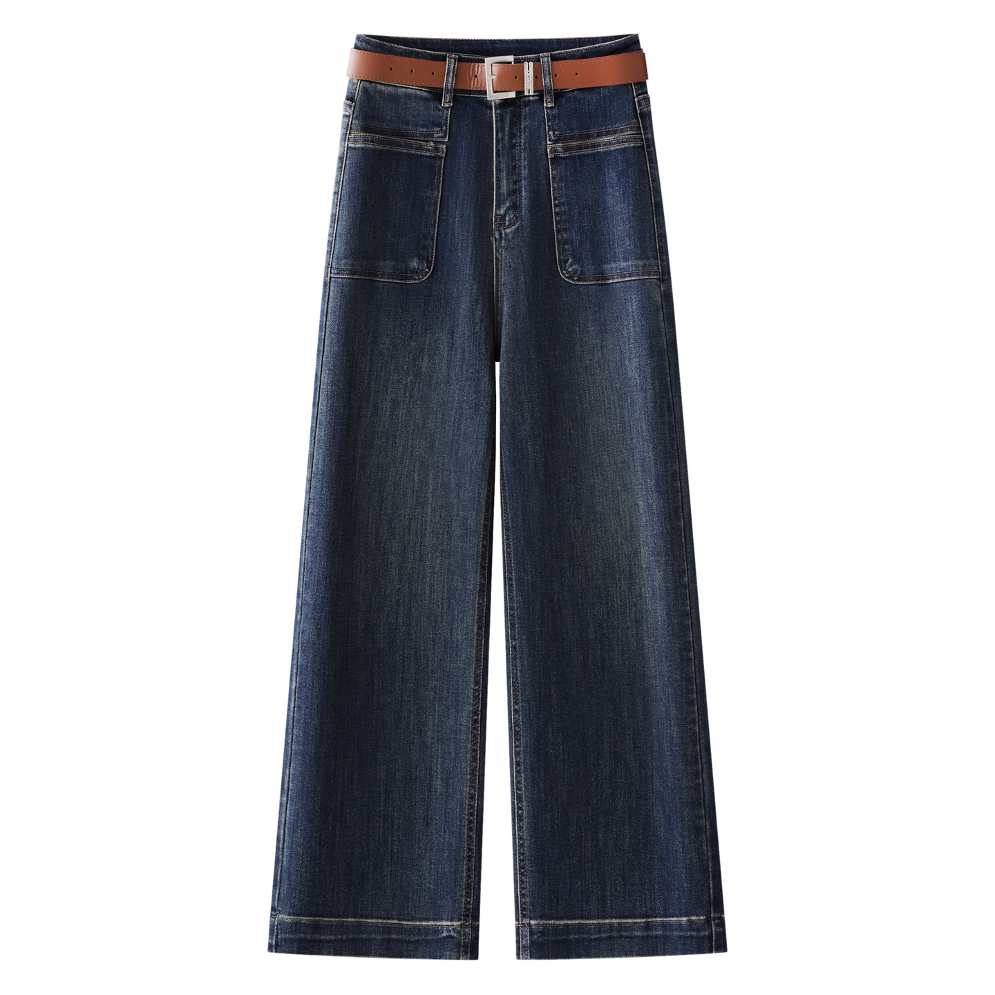 蓝色水洗牛仔裤女2025新款秋季复古高腰显瘦宽松垂感直筒阔腿裤子