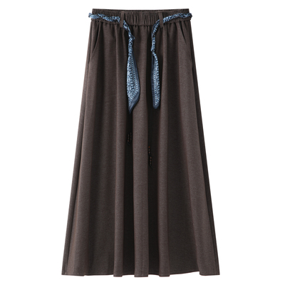 咖色半身裙女2025新款秋季高腰显瘦宽松慵懒风垂感遮跨中长款伞裙