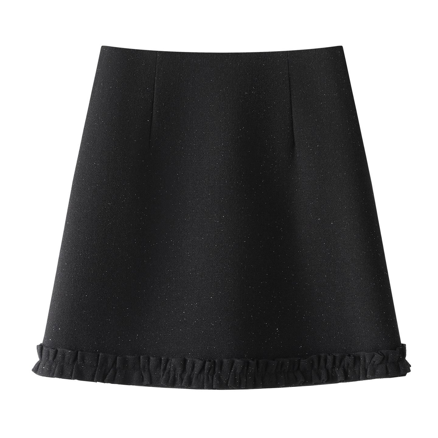 毛呢半身裙女秋冬新款加厚压褶木耳边法式短裙高腰包臀a字裙