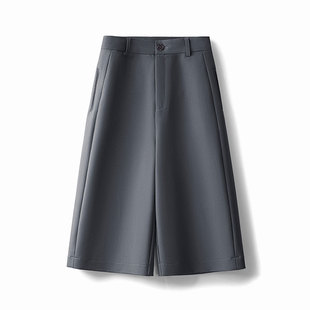 灰色西装短裤女2025新款夏季薄款宽松休闲短裤高腰显瘦七分裤中裤