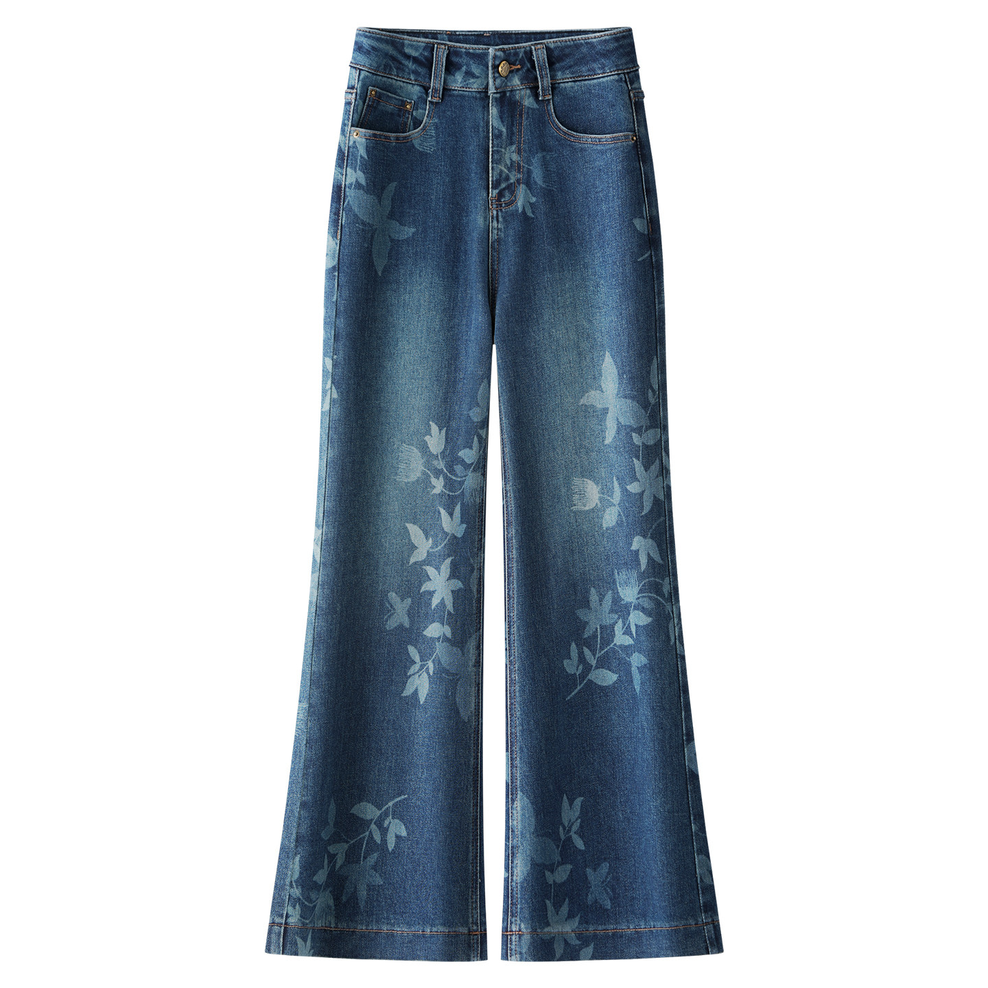 复古印花阔腿牛仔裤女2025新款秋季高腰显瘦宽松慵懒风垂感喇叭裤