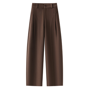 棕色毛呢弯刀裤女2025新款秋冬季高腰显瘦哈伦裤加厚垂感休闲裤子