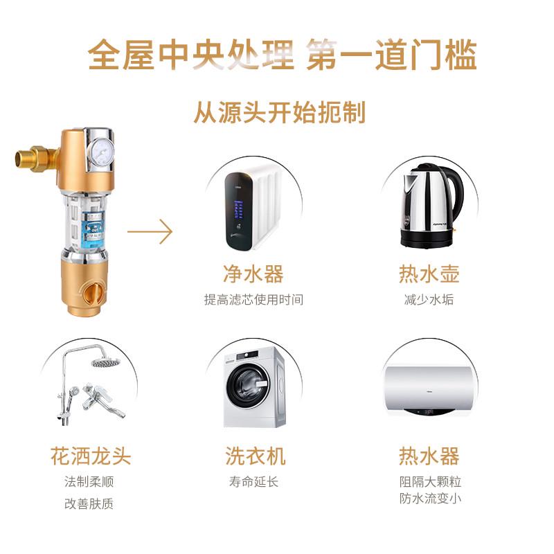 万向前置过滤器家用反冲洗大流量不锈钢滤网澎湃自来水壁挂式净水