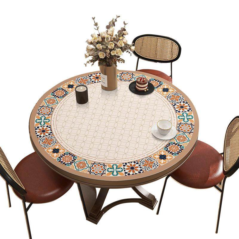 热销美式复古花砖皮革圆桌桌垫茶几垫家用防水防油可擦免洗桌布台,居家布艺,桌布,淘宝优惠券,粉丝福利购,淘宝优惠卷
